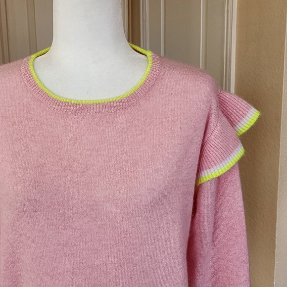 Scott & Scott London Womens Sweater Pink Trim Soft Ruffle 100% Cashmere Size M - Picture 3 of 12